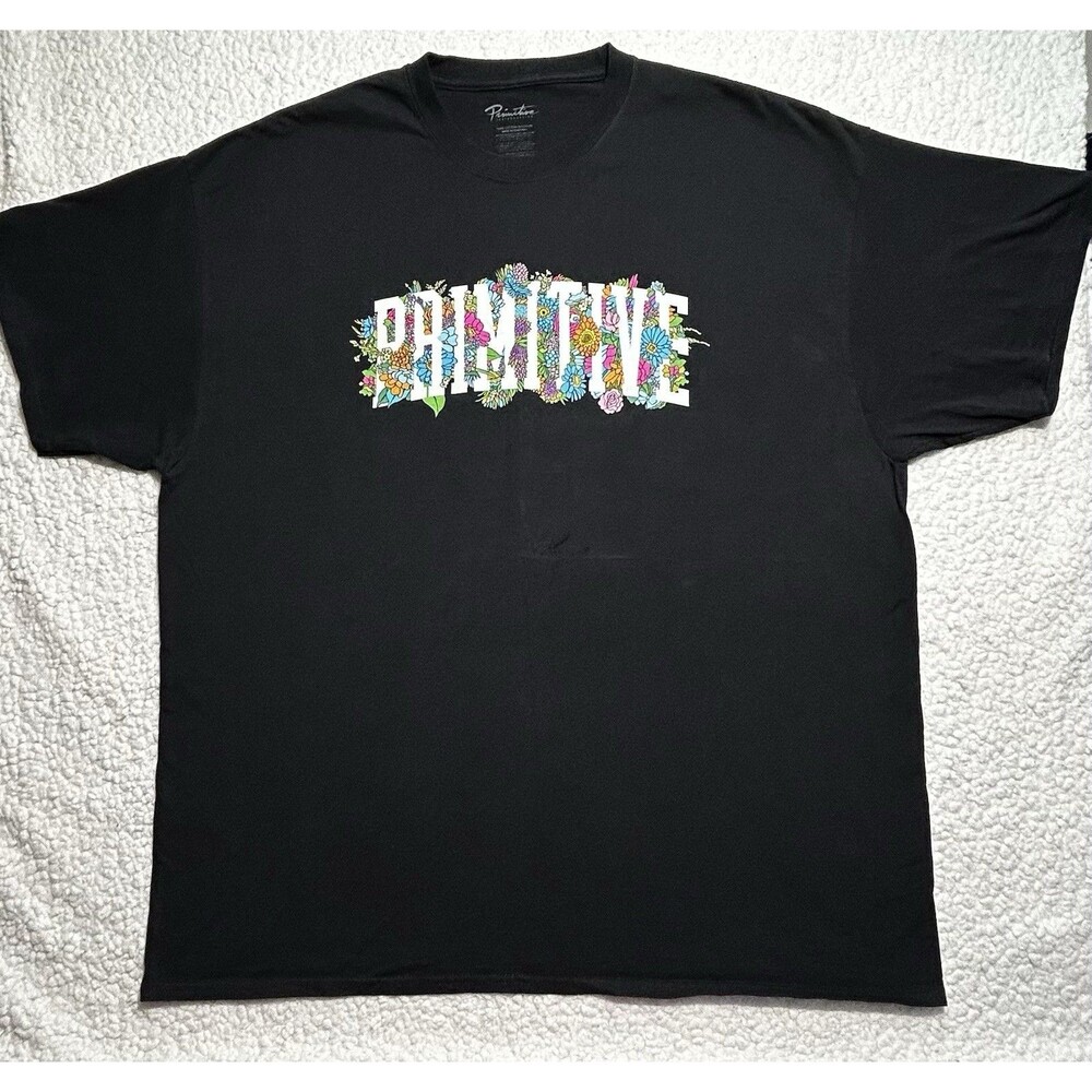Primitive Skateboarding Shirt Mens XXL Black Floral Arch Logo Graphic Skater Tee